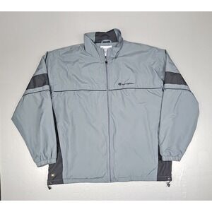 Vintage Champion Brand Jacket Mens XL Gray Windbreaker‎ Running Track Full-Zip